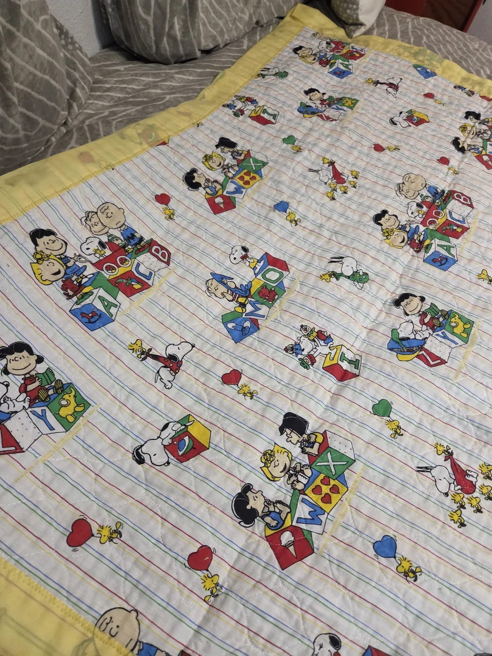 Vintage 1980s Peanuts Gang ABC Alphabet Baby Blanket